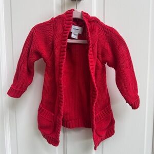 Old Navy 2T Girls Vibrant Red Knit Warm Sweater with Pockets
